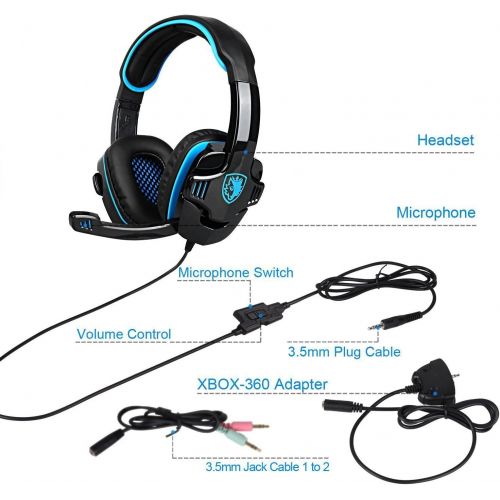  [아마존베스트]Stereo Gaming Headphone, SADES SA708GT PS4 Gaming Headphone with Microphone (Blue)