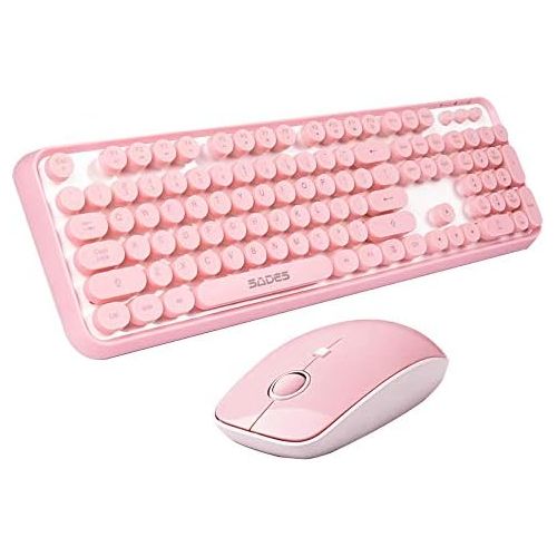  [아마존베스트]SADES V2020 Wireless Keyboard and Mouse Combo,Pink Wireless Keyboard with Round Keycaps,2.4GHz Dropout-Free Connection,Long Battery Life,Cute Wireless Moues for PC/Laptop/Mac(Pink)