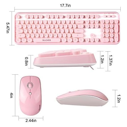  [아마존베스트]SADES V2020 Wireless Keyboard and Mouse Combo,Pink Wireless Keyboard with Round Keycaps,2.4GHz Dropout-Free Connection,Long Battery Life,Cute Wireless Moues for PC/Laptop/Mac(Pink)