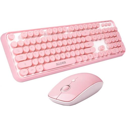  [아마존베스트]SADES V2020 Wireless Keyboard and Mouse Combo,Pink Wireless Keyboard with Round Keycaps,2.4GHz Dropout-Free Connection,Long Battery Life,Cute Wireless Moues for PC/Laptop/Mac(Pink)