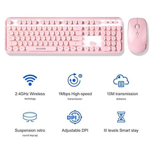  [아마존베스트]SADES V2020 Wireless Keyboard and Mouse Combo,Pink Wireless Keyboard with Round Keycaps,2.4GHz Dropout-Free Connection,Long Battery Life,Cute Wireless Moues for PC/Laptop/Mac(Pink)