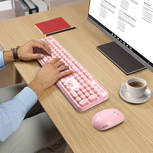  [아마존베스트]SADES V2020 Wireless Keyboard and Mouse Combo,Pink Wireless Keyboard with Round Keycaps,2.4GHz Dropout-Free Connection,Long Battery Life,Cute Wireless Moues for PC/Laptop/Mac(Pink)