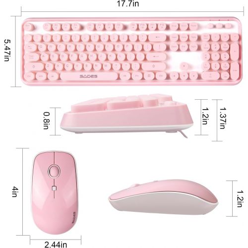  [아마존베스트]SADES V2020 Wireless Keyboard and Mouse Combo,Pink Wireless Keyboard with Round Keycaps,2.4GHz Dropout-Free Connection,Long Battery Life,Cute Wireless Moues for PC/Laptop/Mac(Pink)