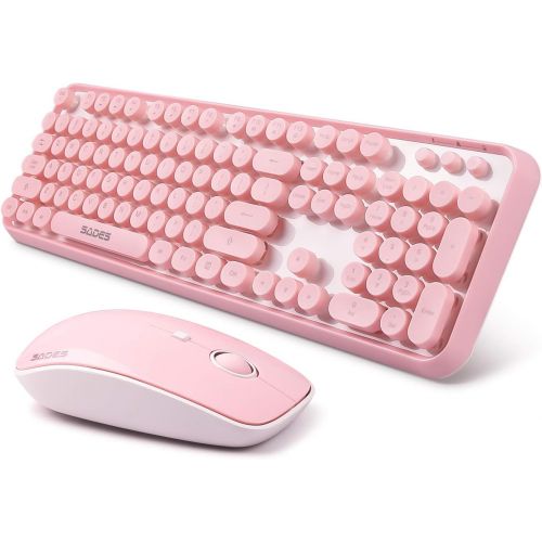  [아마존베스트]SADES V2020 Wireless Keyboard and Mouse Combo,Pink Wireless Keyboard with Round Keycaps,2.4GHz Dropout-Free Connection,Long Battery Life,Cute Wireless Moues for PC/Laptop/Mac(Pink)