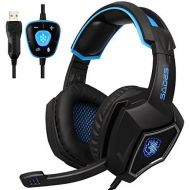 [아마존베스트]SADES PC Gaming Headphones, Spirit Wolf 7.1 Surround Sound Stereo Headband Headphones with Microphone, Professional PC USB Gaming Headsets for Gamers (White/Blue)