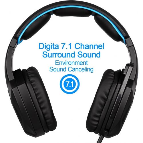  [아마존베스트]SADES PC Gaming Headphones, Spirit Wolf 7.1 Surround Sound Stereo Headband Headphones with Microphone, Professional PC USB Gaming Headsets for Gamers (White/Blue)