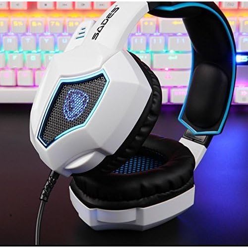  YANNI Yanni Sades SPIRITWOLF USB Version 7.1 Surround Sound Stereo Gaming Headset PC Computer Headphones Over Ear with Mic, Noise Reduction, Volume Control, LED For Gamers(White Black)