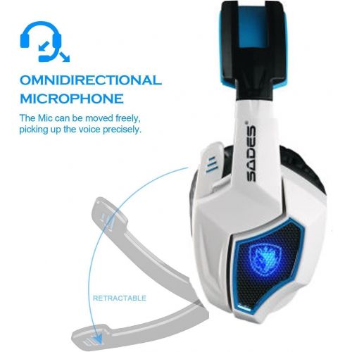  YANNI Yanni Sades SPIRITWOLF USB Version 7.1 Surround Sound Stereo Gaming Headset PC Computer Headphones Over Ear with Mic, Noise Reduction, Volume Control, LED For Gamers(White Black)