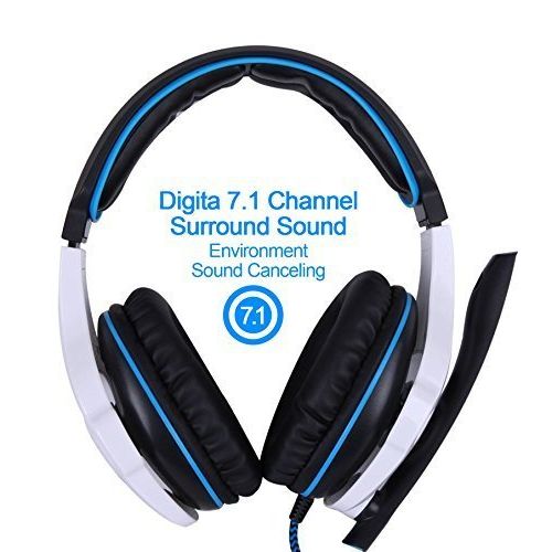  [Newly Updated Version] SADES SA903 USB 7.1 Surround Sound Stereo Gaming Headset Over Ear Headphones for PC with Microphone Volume-Control LED Light (White)