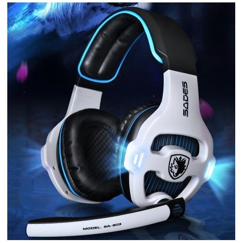  [Newly Updated Version] SADES SA903 USB 7.1 Surround Sound Stereo Gaming Headset Over Ear Headphones for PC with Microphone Volume-Control LED Light (White)