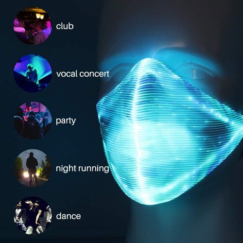  할로윈 용품SAFEBAO LED Light Up Face Mask 7 Color Glowing Luminous Mask Rave Mask USB Rechargeable for Halloween Christmas Music Party Masquerade （TWO Pack)
