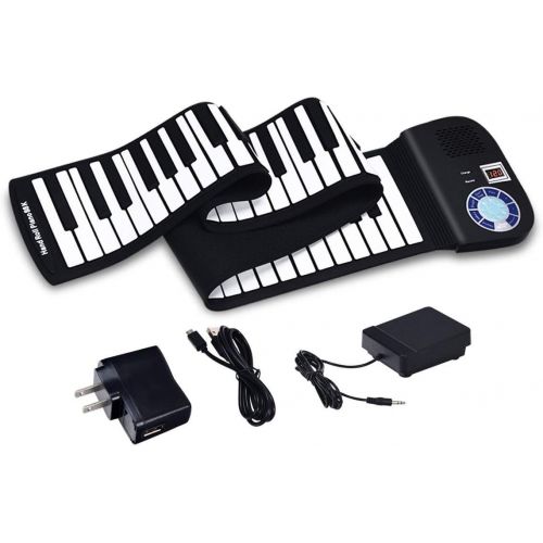  [아마존베스트]Portable Electric Roll Up 88 Keys Piano Keyboard，Safeplus Flexible Silicone Piano Keyboard for Kids Beginners Adults Gift Support MP3 player Bluetooth function (BLACK)