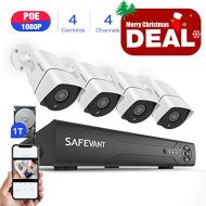 SAFEVANT Security Camera System,Safevant 2MP 4CH PoE Video Surveillance System,4 x Bullet Wired Outdoor 1080P PoE IP Cameras, 4 Channel NVR Security System w1TB Hard Drive for 724 Recordi