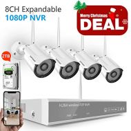 SAFEVANT [8CH Expandable] Security Camera System Wireless,Safevant 8CH 1080P Security Camera System(2TB Hard Drive),4PCS 1080P Indoor&Outdoor IP66 Wireless Security Cameras,Auto Pair,Plug&P