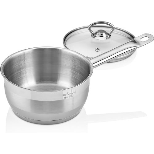  SAFINOX Safinox 1810 Stainless Steel Tri-Ply Thermo Capsulated Bottom 1.5-Quart Sauce Pan with Glass Lid, Induction Ready, Dishwasher Safe