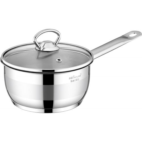  SAFINOX Safinox 1810 Stainless Steel Tri-Ply Thermo Capsulated Bottom 1.5-Quart Sauce Pan with Glass Lid, Induction Ready, Dishwasher Safe