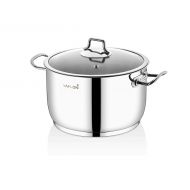 SAFLON Saflon Stainless Steel Tri-Ply Capsulated Bottom 6 Quart Stock Pot with Glass Lid, Induction Ready, Oven and Dishwasher Safe