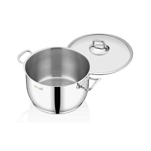  SAFLON Saflon Stainless Steel Tri-Ply Capsulated Bottom 6 Quart Stock Pot with Glass Lid, Induction Ready, Oven and Dishwasher Safe