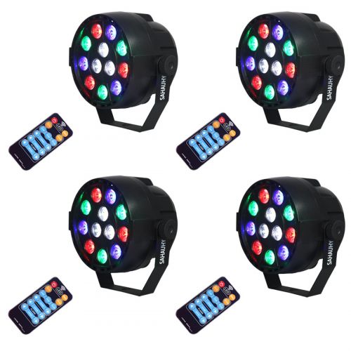  Stage Lights,SAHAUHY Par Lights 12 Leds Stage Lighting with Remote Control Sound Activated(Four Stage Lights)