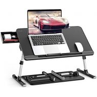 [아마존베스트]Laptop Table Stand Desk, SAIJI Adjustable PVC Leather Laptop Bed Table, Portable Standing Desk with Storage Drawer, Foldable Lap Tablet Desk for Sofa Couch Floor (Large,Black)