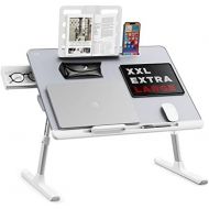 [아마존베스트]Laptop Bed Tray Desk, SAIJI Adjustable Laptop Stand for Bed, Foldable Laptop Table with Storage Drawer for Eating, Working, Writing, Gaming, Drawing (Gray, X-Large)