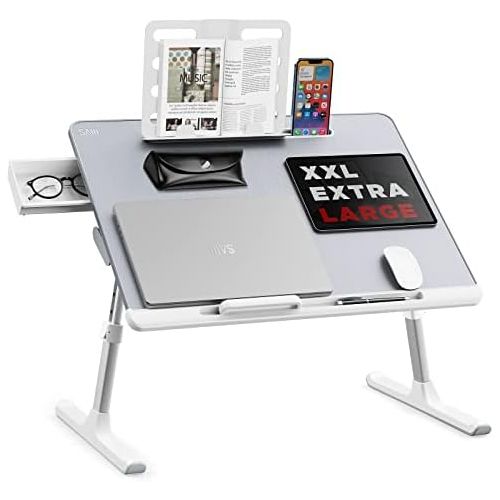  [아마존베스트]Laptop Bed Tray Desk, SAIJI Adjustable Laptop Stand for Bed, Foldable Laptop Table with Storage Drawer for Eating, Working, Writing, Gaming, Drawing (Gray, X-Large)