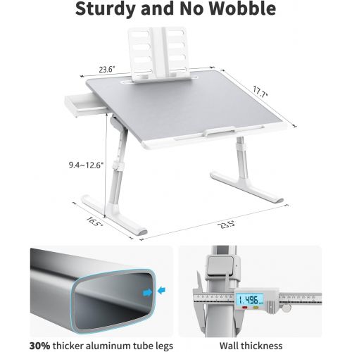  [아마존베스트]Laptop Bed Tray Desk, SAIJI Adjustable Laptop Stand for Bed, Foldable Laptop Table with Storage Drawer for Eating, Working, Writing, Gaming, Drawing (Gray, X-Large)