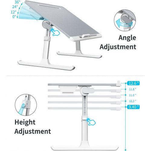  [아마존베스트]Laptop Bed Tray Desk, SAIJI Adjustable Laptop Stand for Bed, Foldable Laptop Table with Storage Drawer for Eating, Working, Writing, Gaming, Drawing (Gray, X-Large)