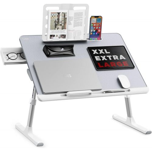  [아마존베스트]Laptop Bed Tray Desk, SAIJI Adjustable Laptop Stand for Bed, Foldable Laptop Table with Storage Drawer for Eating, Working, Writing, Gaming, Drawing (Gray, X-Large)