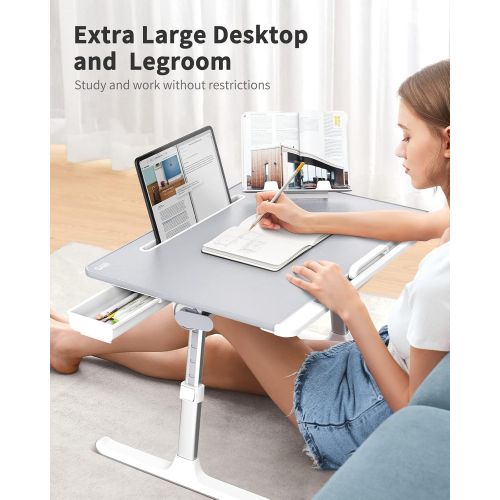  [아마존베스트]Laptop Bed Tray Desk, SAIJI Adjustable Laptop Stand for Bed, Foldable Laptop Table with Storage Drawer for Eating, Working, Writing, Gaming, Drawing (Gray, X-Large)