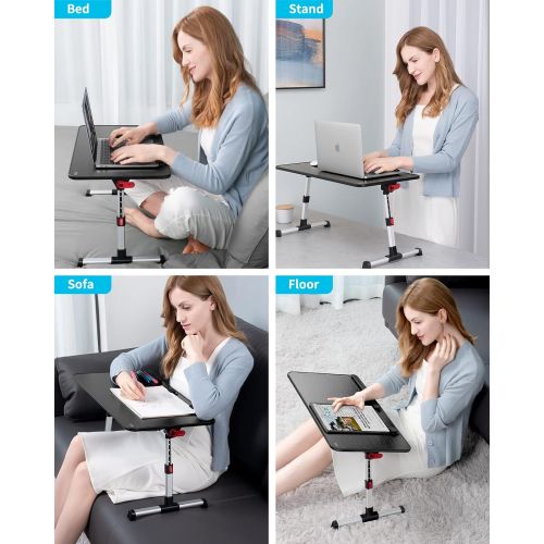  [아마존베스트][Large Size] Laptop Bed Tray Table, SAIJI Adjustable Laptop Stand, Portable Lap Desks with Foldable Legs, Notebook Standing Breakfast Reading Desk for Sofa Couch Floor (Black)