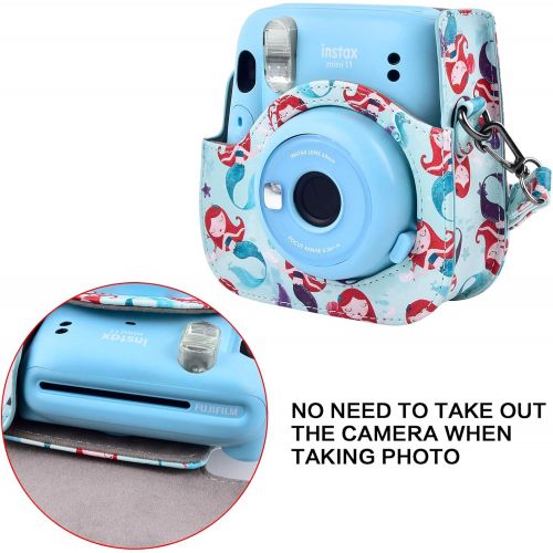  SAIKA Protective & Portable Case Compatible with Fujifilm Mini 11 Instant Film Camera with Accessory Pocket and Adjustable Strap - Mermaid (Blue)