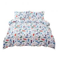 SAIWER Kids Duvet Cover Sets, 100% Cotton Bedding Sets for Children Teens Boys, 1 Duvet Cover 2 Pillowcases, Cartoon Dinosaur Cartoon Pattern Twin Bed Sets