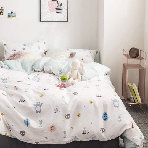  SAIWER Kids Duvet Cover Sets, 100% Cotton Bedding Sets for Children Teens Boys, 1 Duvet Cover 2 Pillowcases, Cartoon Dinosaur Cartoon Pattern Twin Bed Sets