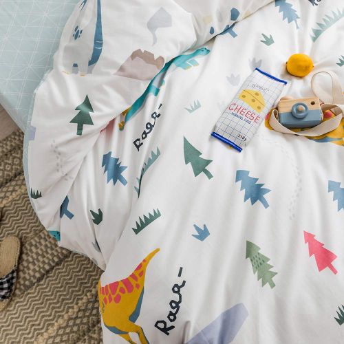  SAIWER Kids Duvet Cover Sets, 100% Cotton Bedding Sets for Children Teens Boys, 1 Duvet Cover 2 Pillowcases, Cartoon Dinosaur Cartoon Pattern Twin Bed Sets