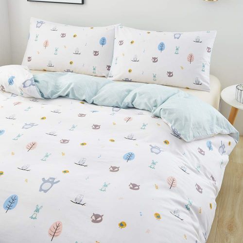  SAIWER Kids Duvet Cover Sets, 100% Cotton Bedding Sets for Children Teens Boys, 1 Duvet Cover 2 Pillowcases, Cartoon Dinosaur Cartoon Pattern Twin Bed Sets