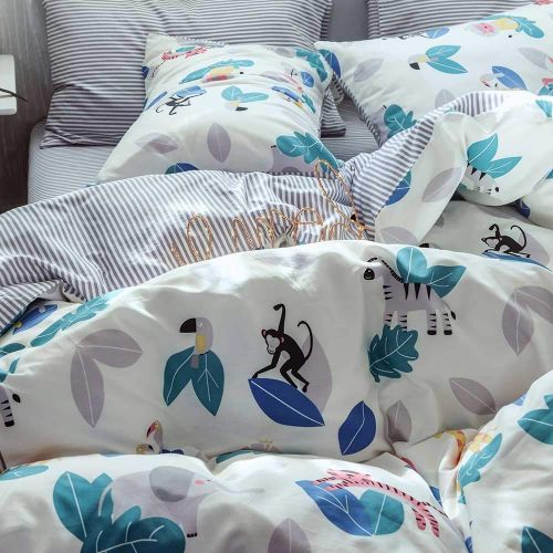  SAIWER Kids Duvet Cover Sets, 100% Cotton Bedding Sets for Children Teens Boys, 1 Duvet Cover 2 Pillowcases, Cartoon Dinosaur Cartoon Pattern Twin Bed Sets