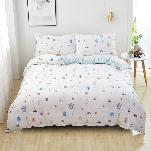  SAIWER Kids Duvet Cover Sets, 100% Cotton Bedding Sets for Children Teens Boys, 1 Duvet Cover 2 Pillowcases, Cartoon Dinosaur Cartoon Pattern Twin Bed Sets