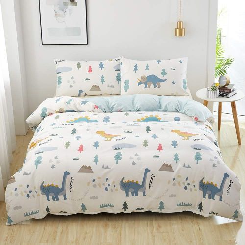  SAIWER Kids Duvet Cover Sets, 100% Cotton Bedding Sets for Children Teens Boys, 1 Duvet Cover 2 Pillowcases, Cartoon Dinosaur Cartoon Pattern Twin Bed Sets