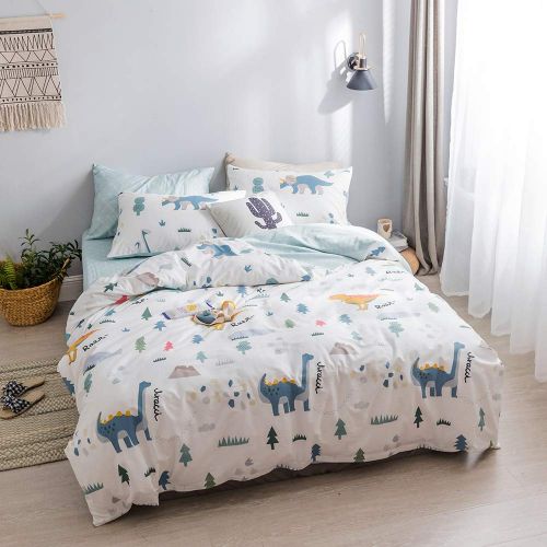  SAIWER Kids Duvet Cover Sets, 100% Cotton Bedding Sets for Children Teens Boys, 1 Duvet Cover 2 Pillowcases, Cartoon Dinosaur Cartoon Pattern Twin Bed Sets