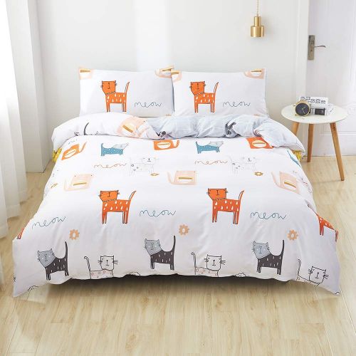  SAIWER Kids Duvet Cover Sets, Children Teens Boys 100% Cotton Bedding Sets, 1 Duvet Cover 2 Pillowcases, Dinosaur Cartoon Pattern - Queen