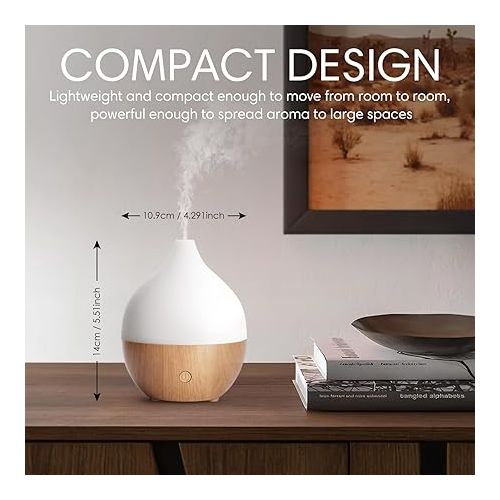  SALKING Essential Oil Diffuser, 100ml Small Aromatherapy Diffuser with Auto Shut-Off Function, Ultrasonic Diffusers for Essential Oils, Cool Mist Humidifier with Warm White Lights, for Office Home