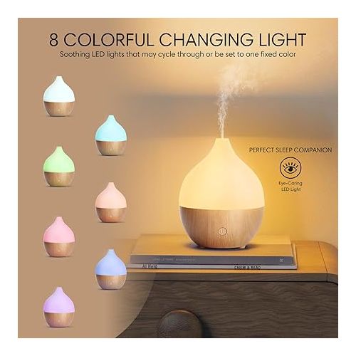  SALKING Essential Oil Diffuser, 100ml Small Aromatherapy Diffuser with Auto Shut-Off Function, Ultrasonic Diffusers for Essential Oils, Cool Mist Humidifier with Warm White Lights, for Office Home