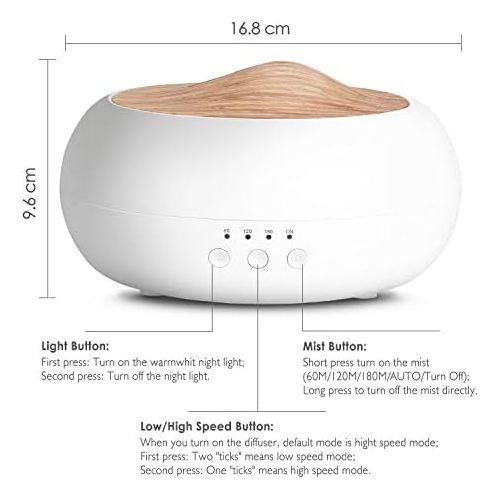  SALKING Aroma Diffuser, 250ml Ultraschall OEl Aromatherapie Diffusor fuer atherische OEle, Raumbefeuchter Elektrisch Duftlampe, Warmweiss Licht Weiss Holzmaserung Diffusor fuer Zuhause B