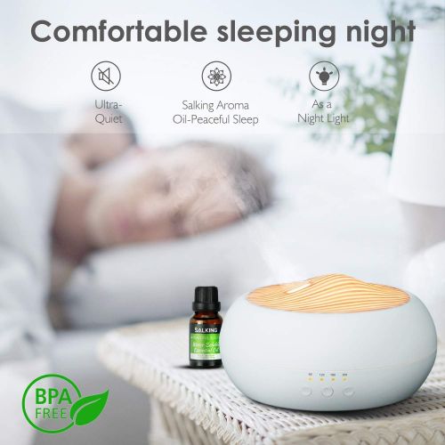  SALKING Aroma Diffuser, 250ml Ultraschall OEl Aromatherapie Diffusor fuer atherische OEle, Raumbefeuchter Elektrisch Duftlampe, Warmweiss Licht Weiss Holzmaserung Diffusor fuer Zuhause B