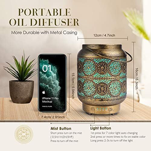  [아마존베스트]SALKING Aroma Diffuser, Laterne Metall Aromatherapie Diffusor fuer atherische OEle, Raumbefeuchter Elektrisch Duftlampe, 7 Farbe Licht Vintage Diffusor Luftbefeuchter fuer Baby, Zuhau