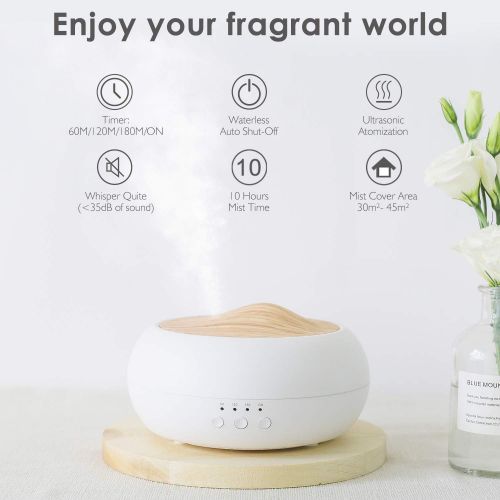  Salking Aroma Diffuser, 250 ml Ultrasonic Oil Aromatherapy Diffuser for Essential Oils, Room Humidifier, Electric Fragrance Lamp, Warm White Light, White, Wood Grain, Diffuser for