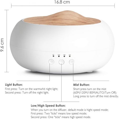  Salking Aroma Diffuser, 250 ml Ultrasonic Oil Aromatherapy Diffuser for Essential Oils, Room Humidifier, Electric Fragrance Lamp, Warm White Light, White, Wood Grain, Diffuser for