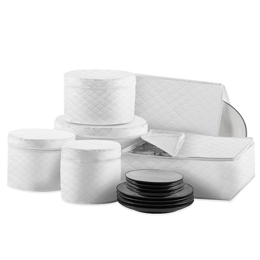 SALT Quilted 6-Piece Dinnerware and Serveware China Storage Protector Set in White