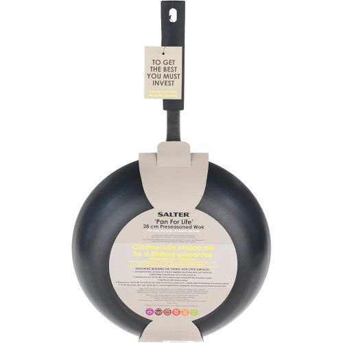  SALTER BW05458BS Wok Pfanne fuers Leben“ aus Kohlenstoffstahl, 28cm, schwarz, Stahl, 28 cm